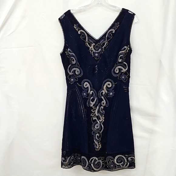 GEISHA DESIGNS,  EMBROIDEDED FIT N FLARE DRESS, SLEEVLESS, V-NECK - Picture 1 of 8